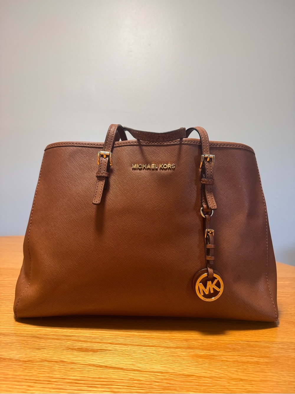 Michael Kors Cognac Saffiano Leather Tote with Gold Hardware